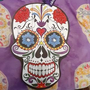 Sugar Skull wall art w/ red glitter roses & heart